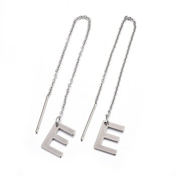 304 Stainless Steel Stud Earrings, Hypoallergenic Earrings, Ear Threads, Alphabet, Letter.E, 107~112x1mm, Pin: 15x0.7mm, letter: 11x8x0.5mm