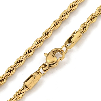 Ion Plating(IP) 201 Stainless Steel Rope Chain Necklaces for Women and Men, Real 18K Gold Plated, 23.31~23.82 inch(59.2~60.5cm)