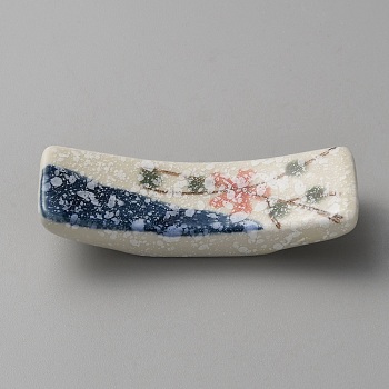 Hand Painting Ceramic Chopsticks Stands, Chopstick Rest, Curved Rectangle Shaped, Flower, 68x21x15mm