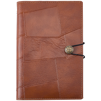 Vintage PU Leather Binder Travel Journal, Refillable Notebook with Button Closure, Reectangle, Saddle Brown, 195x130x24mm