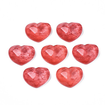 Transparent Resin Cabochons, Water Ripple, Heart, Crimson, 17x21x7.5mm