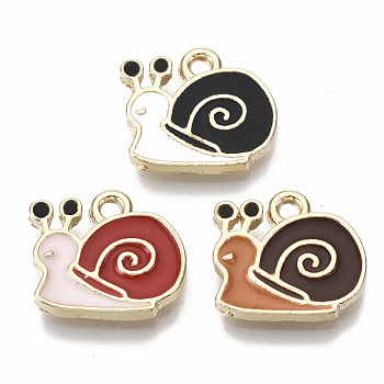 Eco-Friendly Zinc Alloy Charms, with Enamel, Cadmium Free & Nickel Free & Lead Free, Snail, Light Gold, Mixed Color, 12x14x2mm, Hole: 1.6mm