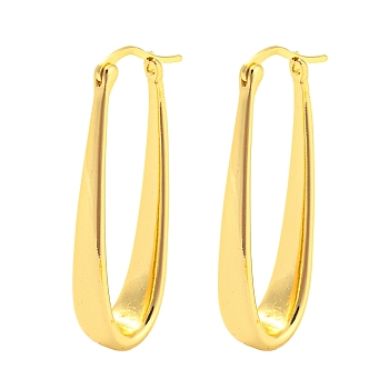 Rack Plating Brass Oval Hoop Earrings, Long-Lasting Plated, Lead Free & Cadmium Free, Real 18K Gold Plated, 38x13x6mm