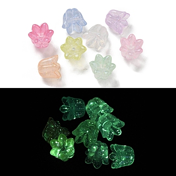 Luminous Acrylic Beads, with Glitter Powder, Glow in the Dark Beads, Lily of the Valley, Mixed Color, 10x12x11mm, Hole: 1mm, 757pcs/500g