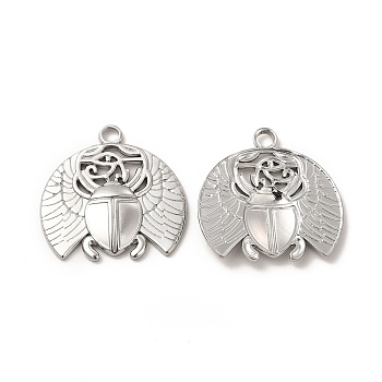 304 Stainless Steel Pendants, Beetle Charm, Stainless Steel Color, 25.5x25.5x2mm, Hole: 3mm