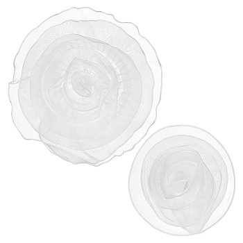2Pcs 2 Styles Organza Flower Brooches, with Iron Pin, White, 155~290mm