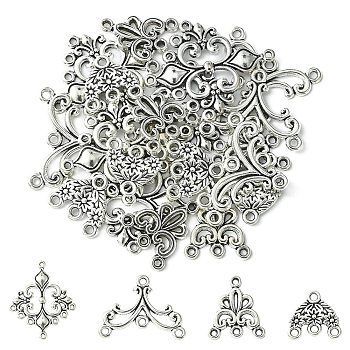 20Pcs 4 Style Tibetan Style Alloy Chandelier Component Links, Mixed Shapes, Antique Silver, 15~35x16~29x1.5~2mm, Hole: 1~2mm, 5pcs/style