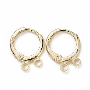 Brass Hugggie Hoop Earrings, with 2 Loops, Golden, 12 Gauge, 14x11.5x2mm, Pin: 0.8mm, Hole: 1.5mm