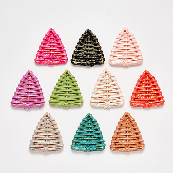 Resin Pendants, Imitation Woven Rattan Pattern, Triangle, Mixed Color, 42~44x38x5.5mm, Hole: 2.5mm