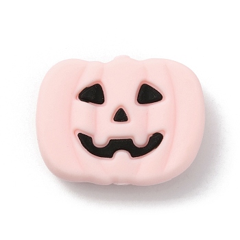 Halloween Food Grade Eco-Friendly Silicone Beads, Pumpkin Jack-O'-Lantern, Pink, 21x27x8mm, Hole: 2mm