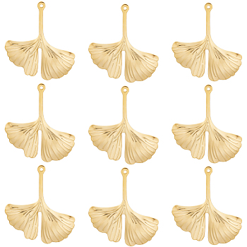 40Pcs 201 Stainless Steel Pendants, Ginkgo Leaf, Real 24K Gold Plated, 29x25.5x1.9mm, Hole: 0.8mm