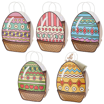 5pcs 5 colors Easter Egg Shaped Paper Bags, Candy Treat Bags with Handles, for Gift Storage, Mixed Color, 37.5cm, Bag: 30.5x20.8x9cm, 1pc/color