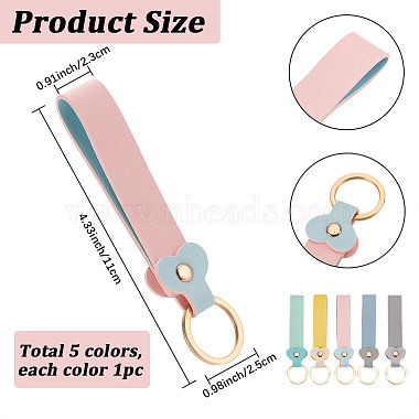 5Pcs 5 Colors Rectangle PU Leather Keychains(KEYC-SC0002-14)-2