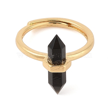 Double Pointed Hexagonal Prism Natural Obsidian Adjustable Rings for Women(RJEW-G327-01G-06)-2