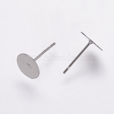 Stainless Steel Color Flat Round 304 Stainless Steel Earring Settings