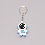 PVC Plastic Keychain, with Platinum Iron Split Key Rings, Astronaut, Light Sky Blue, 9.8cm(KEYC-WH0026-01A)