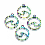 Rainbow Color Alloy Pendants, Cadmium Free & Lead Free, 23x20x1.5mm, Hole: 1.8mm(PALLOY-S180-039-RS)