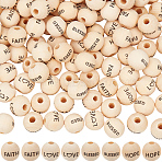 40Pcs 4 Styles Schima Wood European Beads, Round with Word, Moccasin, 16x14.5mm, Hole: 4.5mm, 10pcs/style(WOOD-PA0001-44)