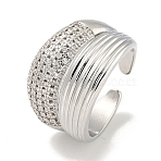 Rack Plating Brass Micro Pave Cubic Zirconia Open Cuff Rings for Women, Long-Lasting Plated, Cadmium Free & Lead Free, Platinum, 16mm(RJEW-I104-16P)