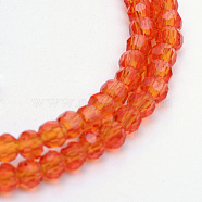 Transparent Glass Bead Strands, Faceted(32 Facets) Round, Orange Red, 6mm, Hole: 1mm, about 100pcs/strand, 24 inch(GLAA-R166-6mm-01B)