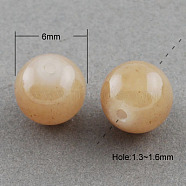 Imitation Jade Glass Beads Strands, Spray Painted, Round, Tan, 6mm, Hole: 1.3~1.6mm, about 133pcs/strand, 31.4 inch(DGLA-S076-6mm-28)