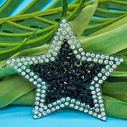 Hotfix Rhinestone Embellishment, Glass Rhinestone Trimming, Costume Accessories, Star, Jet & Crystal , 60x63x2.5mm(DIY-WH0304-406)