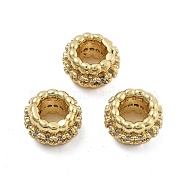 Brass Micro Pave Cubic Zirconia Europe Beads, Large Hole Beads, Long-Lasting Plated, Cadmium Free & Lead Free, Round, Real 18K Gold Plated, 10.5x6.5mm, Hole: 5mm(KK-Q006-47G)