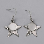 304 Stainless Steel Earring Hooks, with Flat Round Settings, Star, Stainless Steel Color, 43mm, Pin: 1mm, Tray: 12mm(STAS-TAC0012-04P)