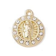 Alloy Micro Pave Cubic Zirconia Pendants, Flat Round with Virgin Mary, Light Gold, 15x12.5x2.5mm, Hole: 1.4mm(PALLOY-F282-15LG)