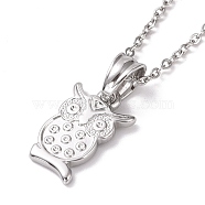 304 Stainless Steel Owl Pendant Necklace for Women, Stainless Steel Color, 19.69 inch(50cm)(STAS-E154-20P)