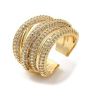Rack Plating Brass Criss Cross Open Cuff Rings with Cubic Zirconia, Lead Free & Cadmium Free, Real 18K Gold Plated, Inner Diameter: 17.6mm(RJEW-D008-01G)