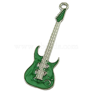 Alloy Enamel Big Pendants, Lead Free and Cadmium Free, Guitar, Platinum, Green, about 62mm long, 18.5mm wide, 2mm, thick, hole: 3mm(X-EA822Y-4)