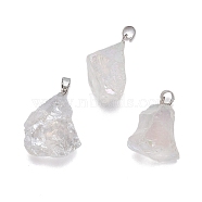 3Pcs Electroplate Natural Crystal Pendants, with Platinum Tone Alloy Snap on Bails, AB Color Plated, Nuggets, 28~32x17~22x15~20mm, Hole: 5x4mm(G-FS0001-33)