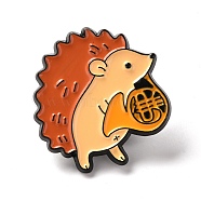 Alloy Enamel Brooches, Enamel Pin, Hedgehog with French Horn, Colorful, 28x26x11mm(JEWB-K004-07)