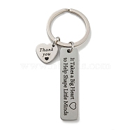 Teacher's Day Gift 201 Stainless Steel Word Thank You Keychains, with Iron Key Rings, Rectangle, 8cm(KEYC-E040-05P-01)