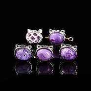 Natural Charoite Beads, with Alloy Finding, Cat, 9x11x12mm(PW-WG2C262-03)