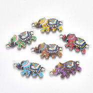 Printed Alloy Links connectors, with Enamel, India Elephant, Platinum, Mixed Color, 14.5x26x2mm, Hole: 1.5mm(PALLOY-S118-04)