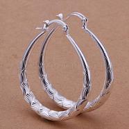 Women Big Earrings Silver Color Plated Brass Fancy Cut teardrop, Hoop Earrings, 39x32mm(EJEW-BB11707)