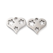316 Surgical Stainless Steel Charms, Manual Polishing, Laser Cut, Heart with Flower Charms, Stainless Steel Color, 10.5x12x1mm, Hole: 1.6mm(STAS-Q314-27P)