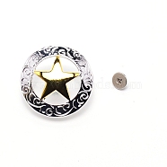 1-Hole Alloy Buttons, Flat Round with Star, for DIY Luggage and Hardware Accessaries, Silver, 29x7.9~12.5mm, Hole: 3.4mm(PALLOY-WH0092-13S)