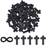 50Pcs Spray Painted Wood Pendants, Religion Corss Charm, with 1 Bundle Winding Waxed Polyester Cord, Black, Cross: 41x23.5x5mm, Hole: 1.6mm(WOOD-NB0002-12)
