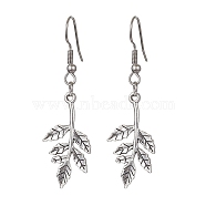 Alloy Leaf Dangle Earrings with 304 Stainless Steel Pins, Antique Silver, 53x16mm(EJEW-JE05510-02)