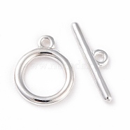 Eco-friendly Brass Toggle Clasps, Cadmium Free & Lead Free, Long-Lasting Plated, Ring, 925 Sterling Silver Plated, Ring: 12x10x1.5mm, Bar: 4x13.5x1.5mm, Hole: 1.2mm(KK-D082-14S)