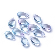 Transparent Glass Charms, Dyed & Heated, Teardrop, Sky Blue, 13.5x8x5.5mm, Hole: 1mm(X-GLAA-O017-01J)