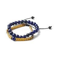 Natural Lapis Lazuli(Dyed) Stretch Bracelets Set for Girl Women, Arrows Non-magnetic Synthetic Hematite Braided Bead Bracelets, Natural Lava Rock Beads Bracelets, Inner Diameter: 2-3/8~3-5/8 inch(6~9.2cm), 2pcs/set(BJEW-JB06805-02)
