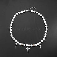 Stainless Steel Star Pendant Necklaces, Imitation Pearl Necklace for Unisex (KQ5088)