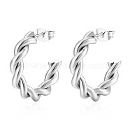 Stainless Steel Stud Earrings, Twist C-Shaped, Stainless Steel Color, 25.4x4.5mm(PW-WG26121-03)