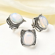 Opalite Adjustable Rings, Lead Free & Cadmium Free, Antique Silver Plated Brass Finger Rings for Women, Oval, 20.5mm, Inner Diameter: 17mm(RJEW-I108-02AS-05)