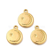Ion Plating(IP) 304 Stainless Steel Pendant Rhinestone Settings, Flat Round with Star & Moon, Real 18K Gold Plated, Fit for 1mm Rhinestone, 19x15.5x2mm, Hole: 1.6mm(STAS-I197-020G)