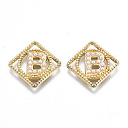 Rack Plating Alloy CAbochons, with ABS Plastic Imitation Pearl Beads, Cadmium Free & Lead Free, Rhombus with Word, Light Gold, Letter.B, 19.5x19.5x2.5mm, Side Length: 14.5mm(PALLOY-S132-222B-RS)